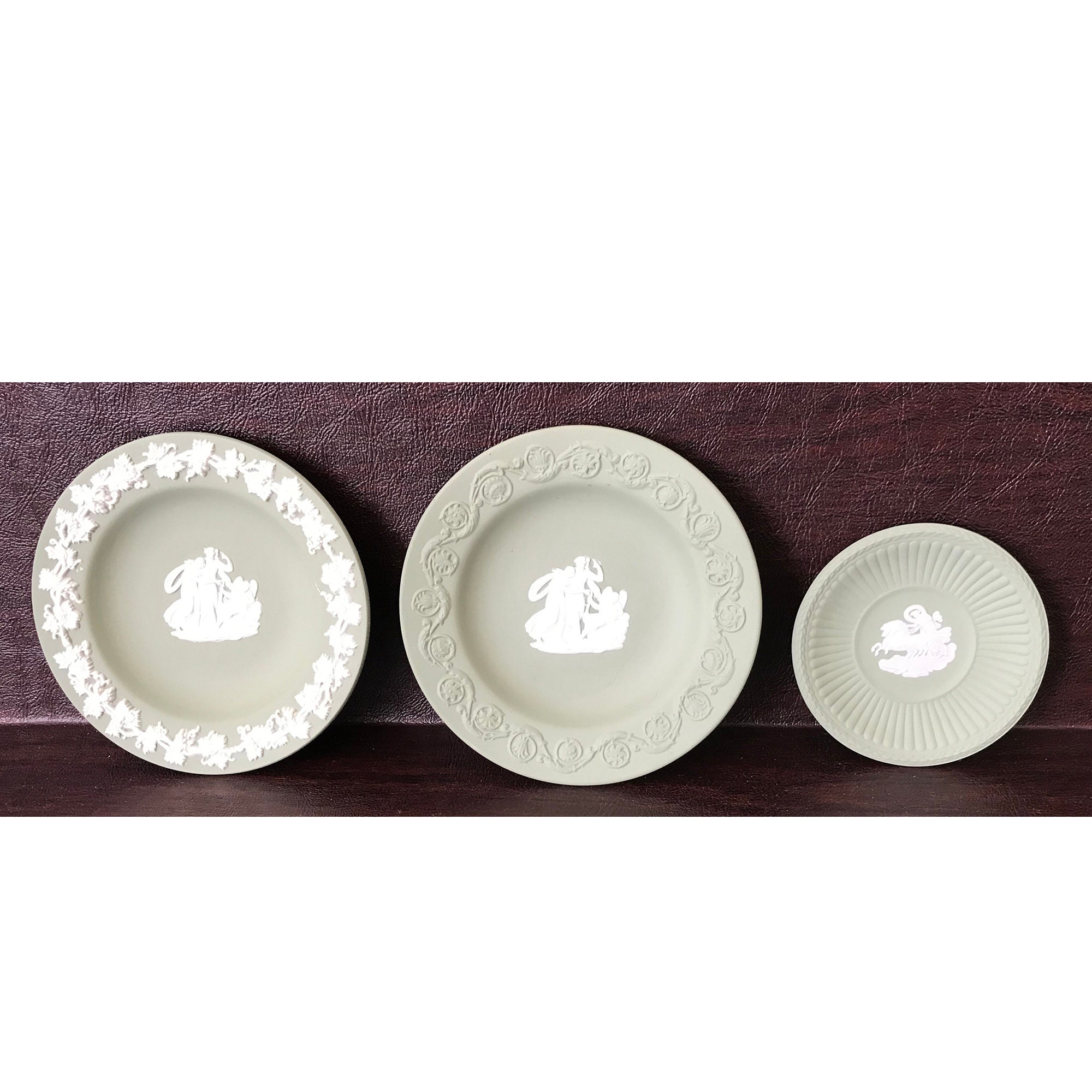 Wedgwood Green Jasperware White Relief Seasons Sage Green Jasper Vase