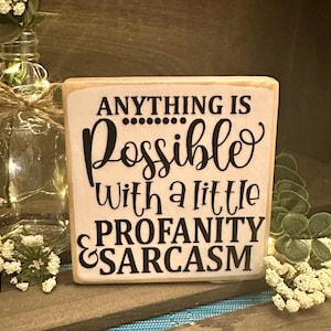 Funny Mini Wood Sign – Sarcastic Block Decor – Rustic Farmhouse Shelf Accent