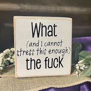 WTF Mini Wood Block Sign - Tiered Tray Accent - Funny Desk Decor - Sarcastic Gift