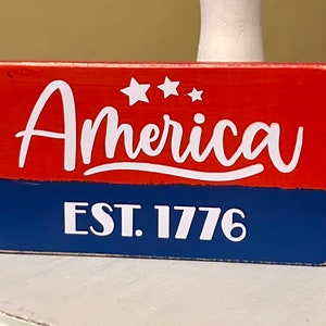 Rustic America Mini Wood Block Sign: 4th of July Tiered Tray Decor
