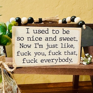 Rustic Mini Wood Sign – Funny Farmhouse Quote – Sarcastic Desk Decor – Shelf Block Accent