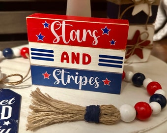Stars & Stripes Wood Block Set: Patriotic Tiered Tray Decor