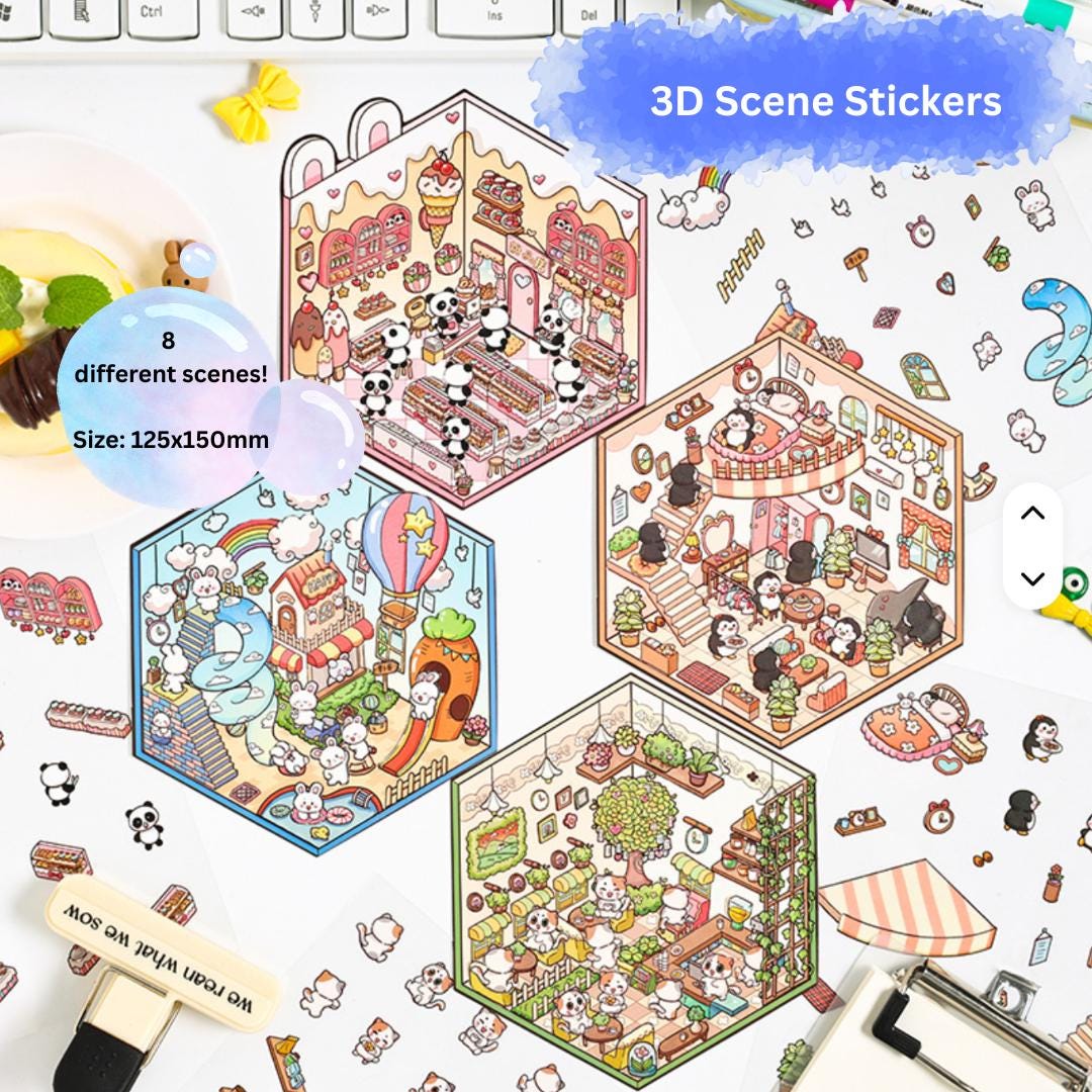 Scene Stickers Type 3D Different Styles Set Scene Stickers Miniature Cute Kawaii DIY ...