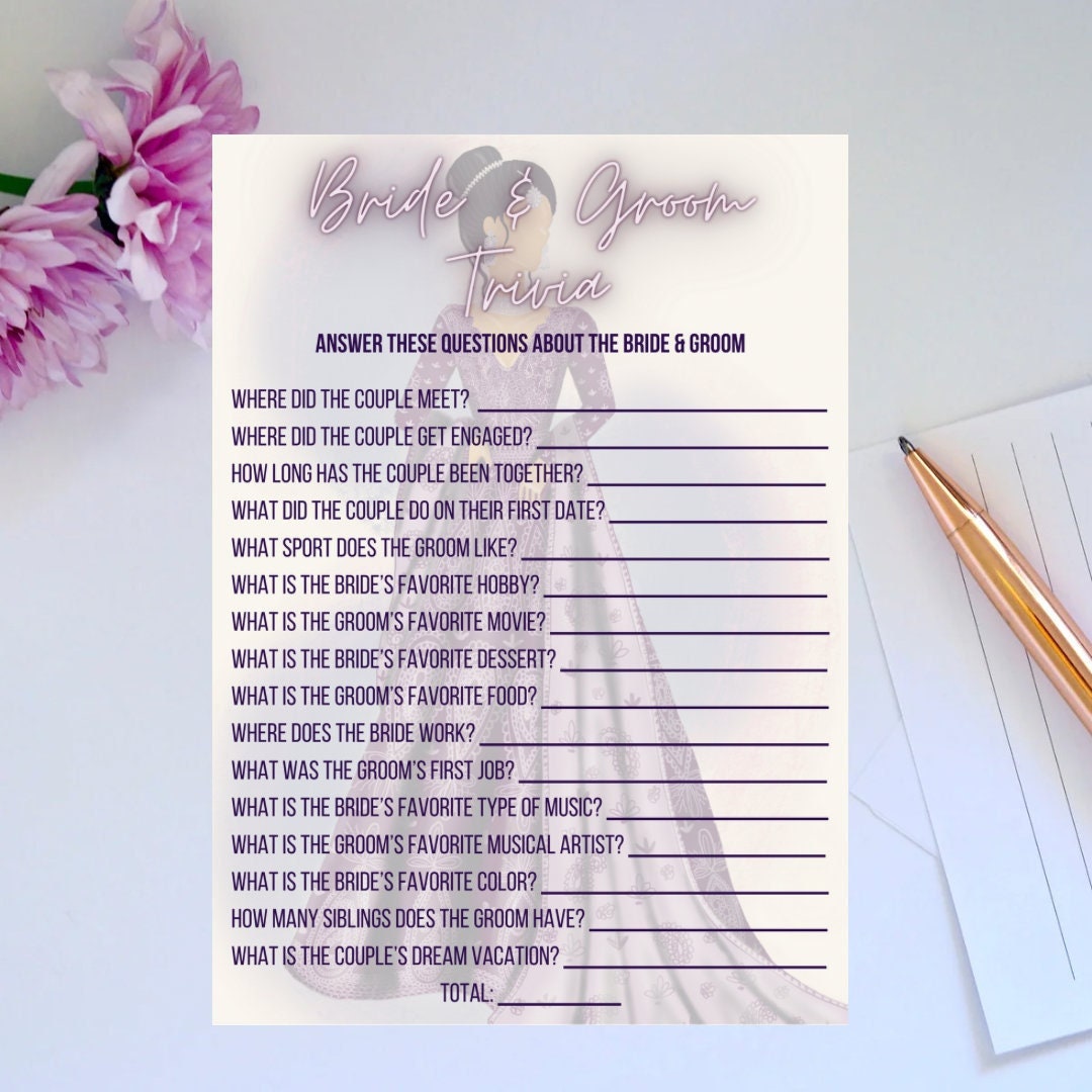 Bride &amp; Groom Trivia Game, Digital Template Download, Printable - Etsy