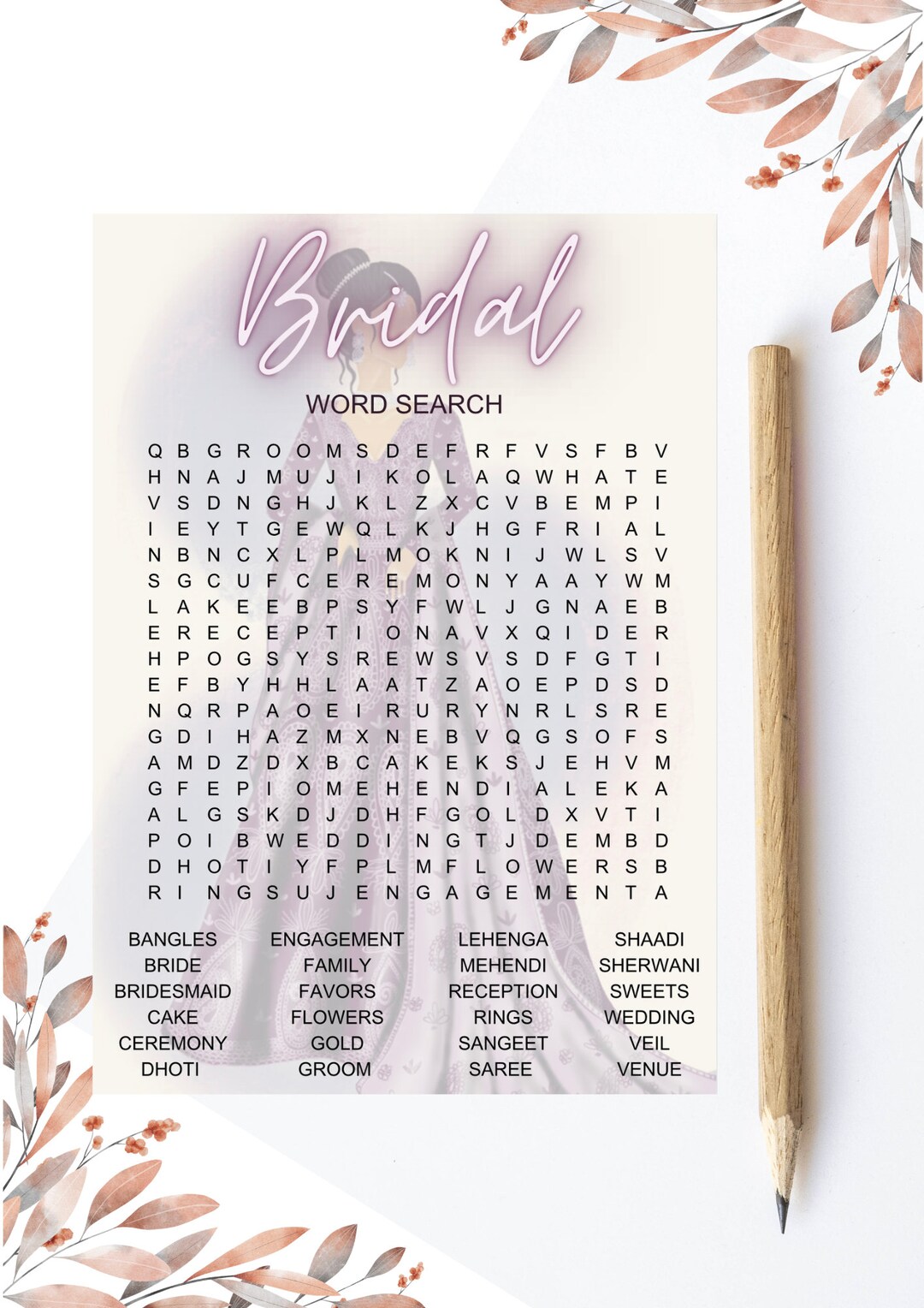 Bridal Word Search, Desi Bride Word Search, Printable - Etsy UK