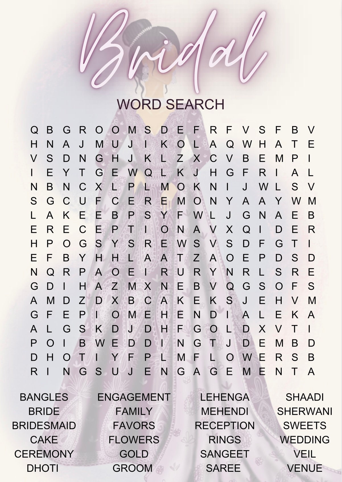 Bridal Word Search, Desi Bride Word Search, Printable - Etsy UK