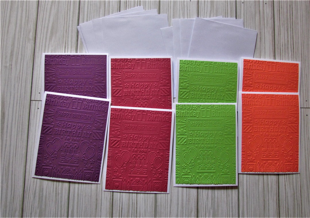 Happy Birthday Greeting Cards Set of 8 Assorted Colors Embossed Cards ...