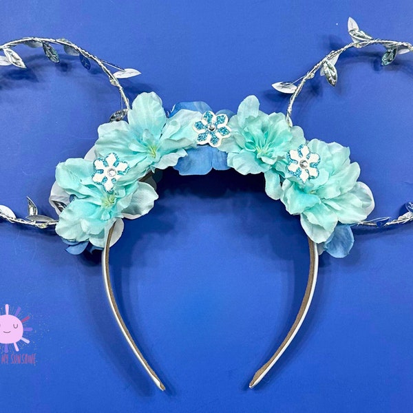 Frozen Princess Elsa Floral Wire Mickey Ears Headband