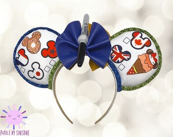 Snacking Around the World Epcot Disney Ears | Custom Mickey Ears | Disney Snacks Minnie Mouse Ears Headband | Here for the Snacks