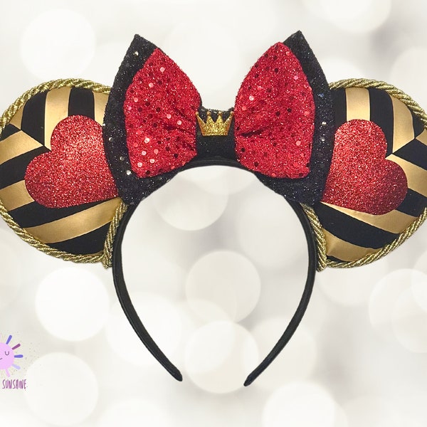 Queen of Hearts Mickey Halloween Disneyworld  Ears | Alice in Wonderland Disneyland Custom Headband | Disney Villains Minnie Ears | Cheshire