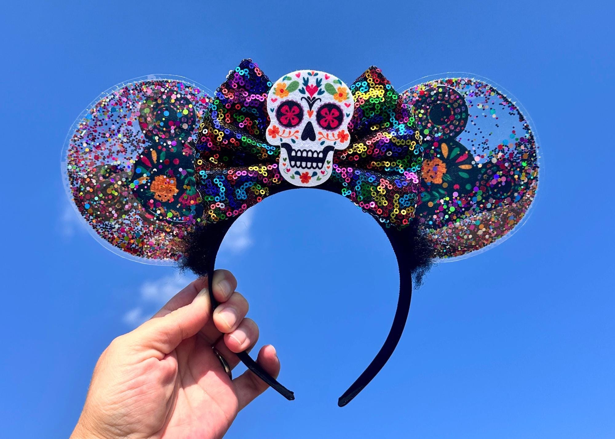 Day of the Dead Sugar Skull Disney Halloween Ears, Coco inspired Dia de los Muertos Mickey Ears, Skeleton Minnie Ears, Disneyland Headband