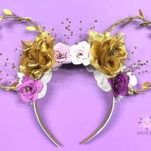 Rapunzel Disney Ears, Tangled Mickey Ears, Floral Wire Minnie Ears, Princess Tiara Mouse Ears, Flower Crown Headband, Punzie Ears, Pascal