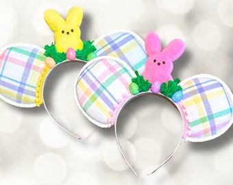 Easter Peeps Disney Ears Headband | Pastel Plaid Bunny Eggs Mickey Ears | Minnie Easter Ears | Easter Basket Filler | Easter Mouse Ears