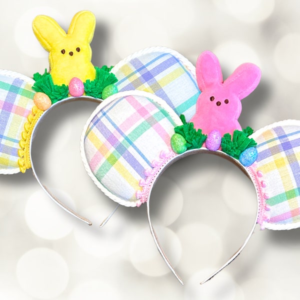 Easter Peeps Disney Ears Headband | Pastel Plaid Bunny Eggs Mickey Ears | Minnie Easter Ears | Easter Basket Filler | Easter Mouse Ears