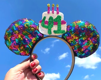 Personalized Birthday Rainbow Glitter Disney Mickey Mouse Ears