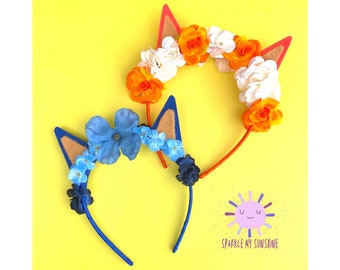 Blue Dog Ears Kids Halloween Costume Headband, Orange Dog Birthday Party Supplies, Brown Dog Adult Puppy Ears, Flower Headband