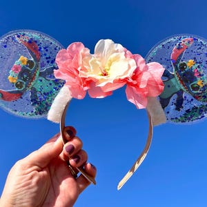 Stitch inspired Blue Alien Disney Mickey Ears, Lilo Floral Minnie Ears, Disneyland Mouse Ears Headband, Glitter, Experiment 626 Character
