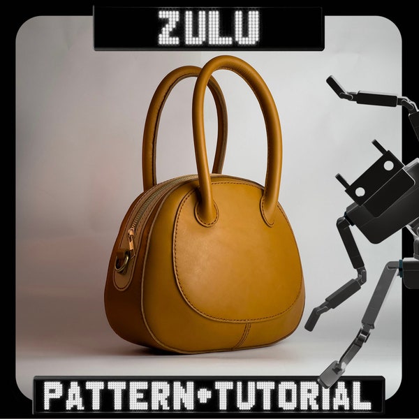 Motif de sac à main en cuir | Zulu Le sac à main | Téléchargement PDF | Sac à main pour femme | Manche roulé | Porte-monnaie en cuir pour femme