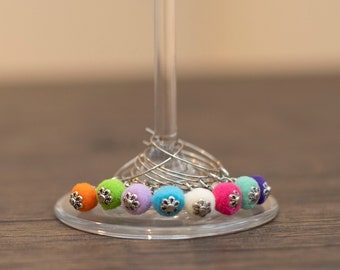 Fluffy Pom Pom Wine Charm Set