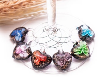 Ensemble de breloques verre coeur vin