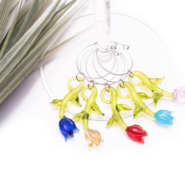 Glass Tulips Wine Charm Set