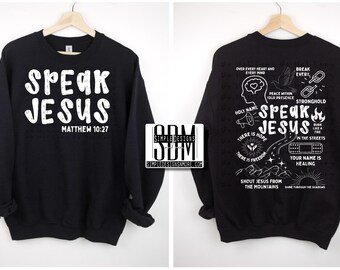 Speak Jesus Christian PNGファイル：昇華デザイン（デジタルダウンロード）、DTFシャツデザイン、アート、Tシャツデザイン、ボーナスポケット