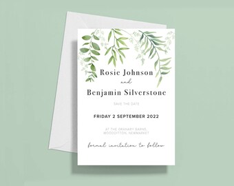 Greenery Save the Date, Personalised Wedding Save the Dates, Wedding Stationery, Save the Dates, Botanical Wedding, Wedding Invitation