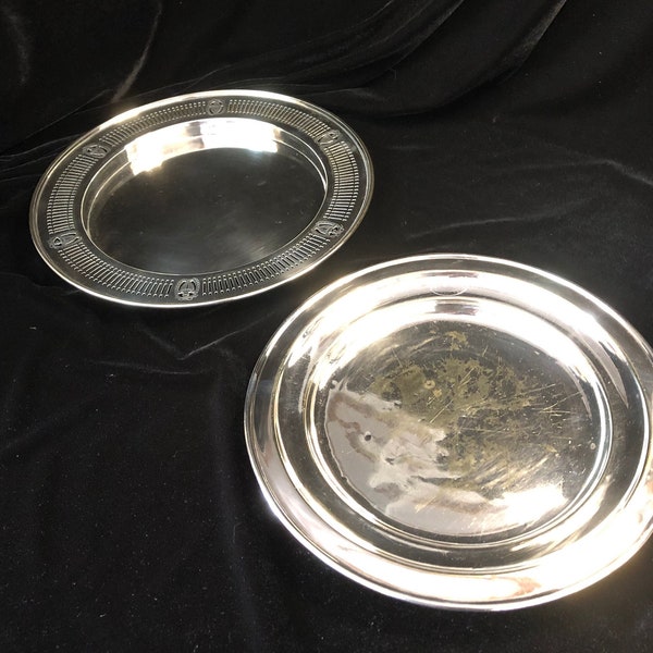 Two Antique Victorian Round Silver Plate Serving Salvers or Platters. England c. 1850 -  1890