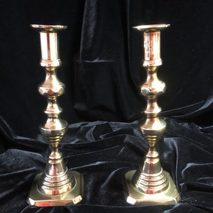 Great Pair of Antique Victorian Brass Candlestick Holders. England circa 1850 to 1900