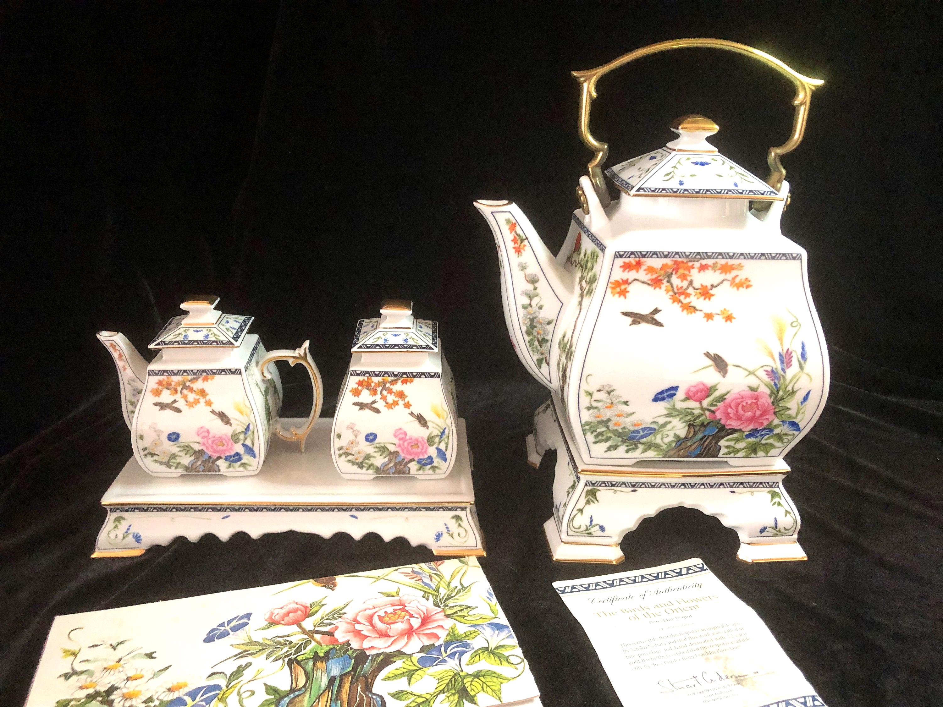 Vintage Franklin Porcelain Tea Set: Birds and Flowers of the Orient, 1986