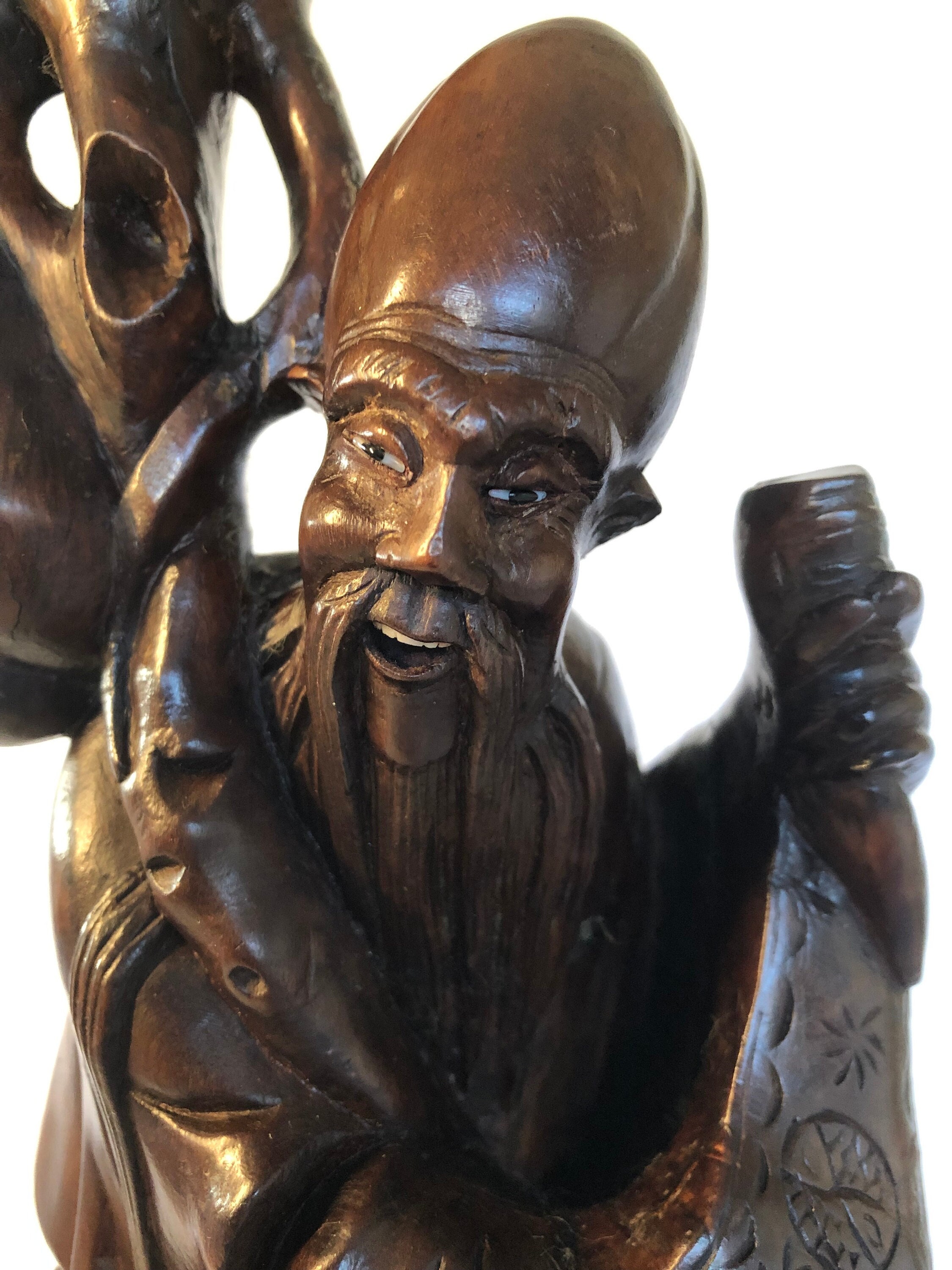 Antique 40cm Oriental Wood Sculpture Carving of Shou Lau god Etsy