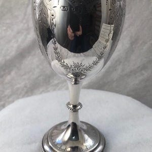 Antique Victorian Etched Sterling Silver Goblet by Hilliard & Thomason, Birmingham, England. 1880