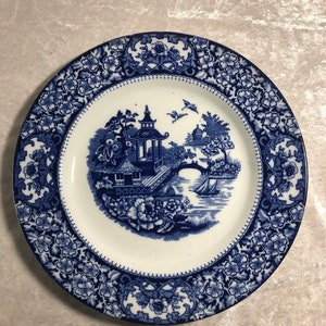 Two Vintage Olde Alton Ware Blue and White Dinner Plates 26cm, by Swinnertons, England