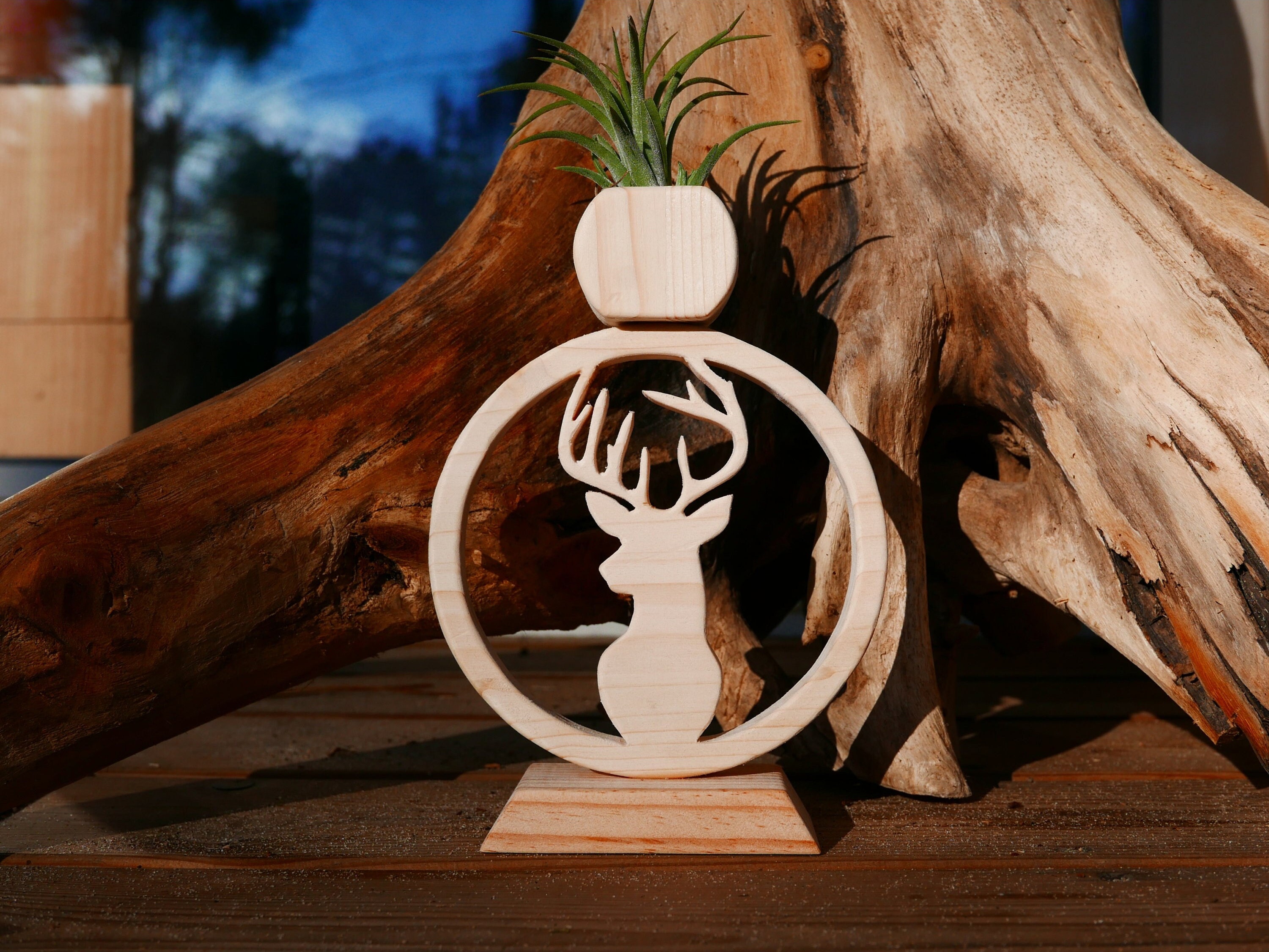 Cerf en Bois - Décoration d'intérieur Support de Plante Bois