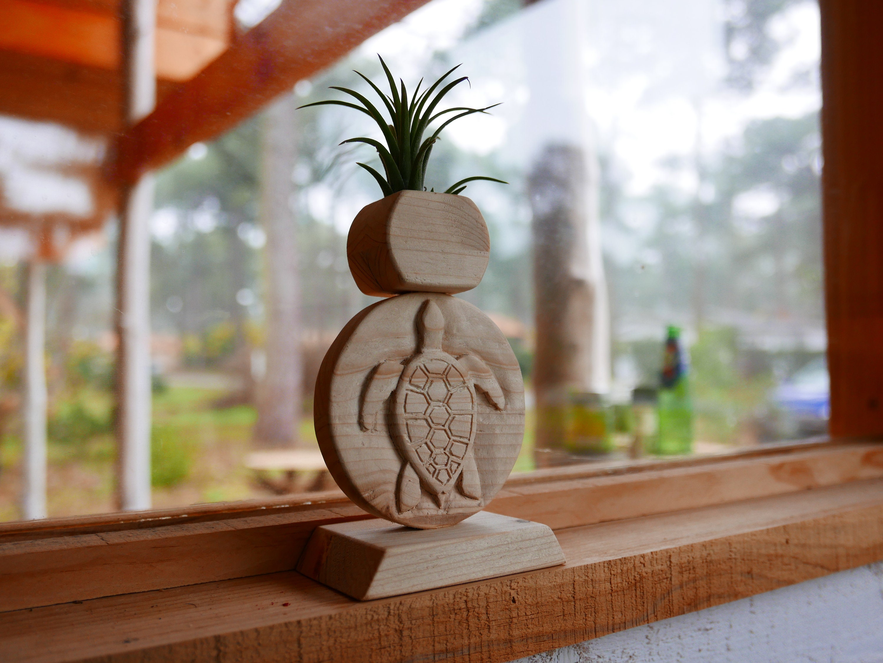 Tortue Sculpté Relief - Décoration d'intérieur Support de Plante en Bois