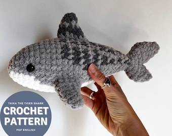 Taika the Tiger Shark Amigurumi Pattern, crochet tiger shark plushie pattern only