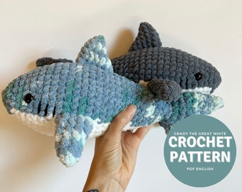 Grady the Great White Shark Amigurumi Pattern, crochet great white shark plushie pattern only