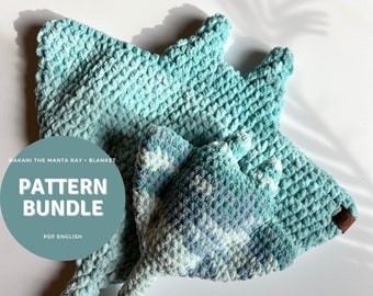 Makani the Manta Ray PATTERN BUNDLE, amigurumi manta ray plushie + blanket ray pattern bundle