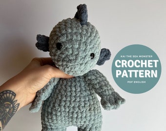 Kai the Sea Monster Amigurumi Pattern, crochet sea monster plushie pattern only