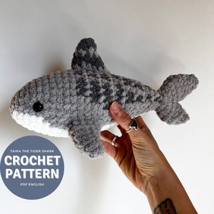 Taika the Tiger Shark Amigurumi Pattern, crochet tiger shark plushie pattern only