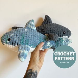 Grady the Great White Shark Amigurumi Pattern, crochet great white shark plushie pattern only