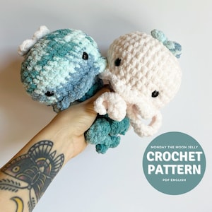 Monday the Moon Jellyfish Amigurumi Pattern, no sew crochet jellyfish plushie pattern only, two sizes included image 1