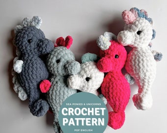 Modèle Amigurumi de poneys de mer et de licornes, modèle de peluche poneys de mer au crochet uniquement