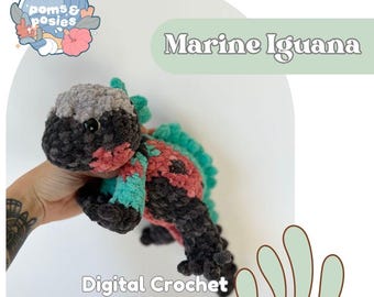 Marine Iguana Amigurumi Pattern, crochet iguana pdf pattern download