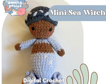 The Mini Sea Witch Amigurumi Pattern, crochet mini sea witch plushie pattern only