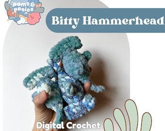 Bitty Hammerhead Shark Amigurumi Pattern, crochet bite size hammerhead shark pattern only