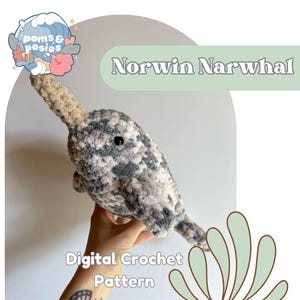 Norwin the Narwhal Amigurumi Pattern, crochet narwhal plushie pattern only