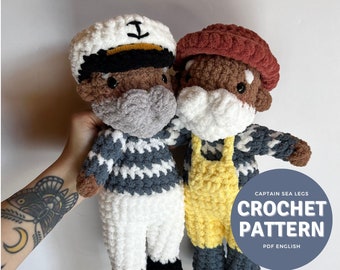 Captain Sea Legs Amigurumi Pattern, nur ein gehäkelter Kapitän und Fischer