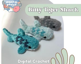 Bitty Tiger Shark Amigurumi Pattern, NO SEW crochet tiger shark pattern only