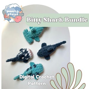 Bitty Shark Amigurumi Pattern Bundle, 4 types of NO SEW bite size crochet sharks patterns only